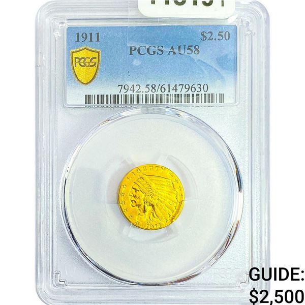 1911 $2.50 Gold Quarter Eagle PCGS AU58