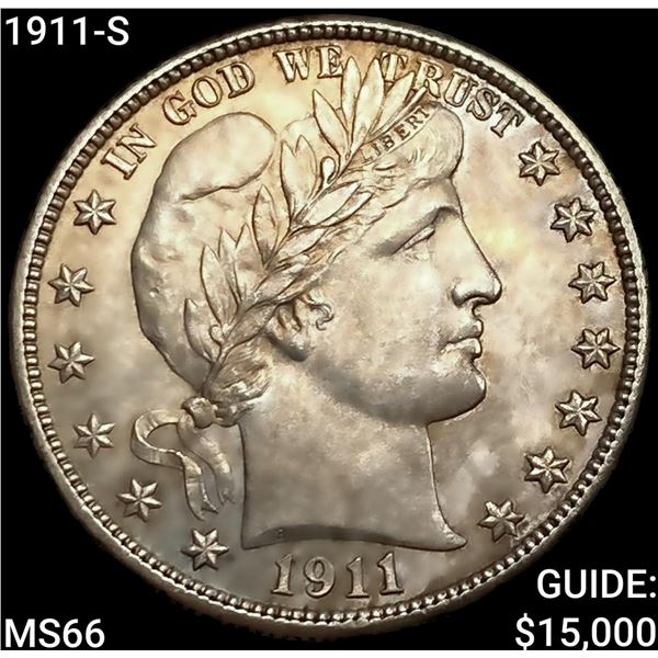 1911-S Barber Half Dollar GEM BU