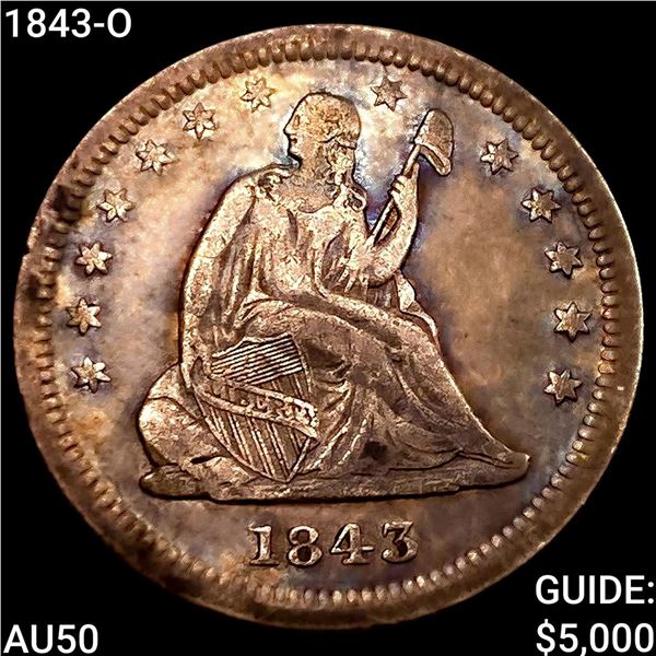 1843-O Seated Liberty Quarter CLOSELY UNCIRCULATED