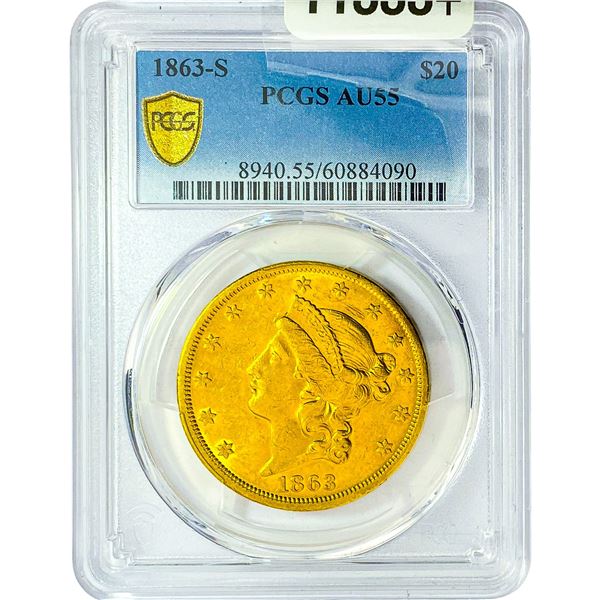1863-S $20 Gold Double Eagle PCGS AU55
