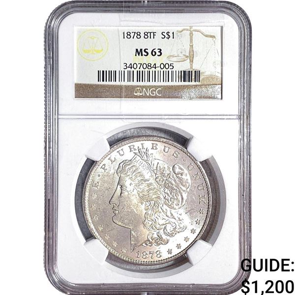 1878 8TF Morgan Silver Dollar NGC MS63