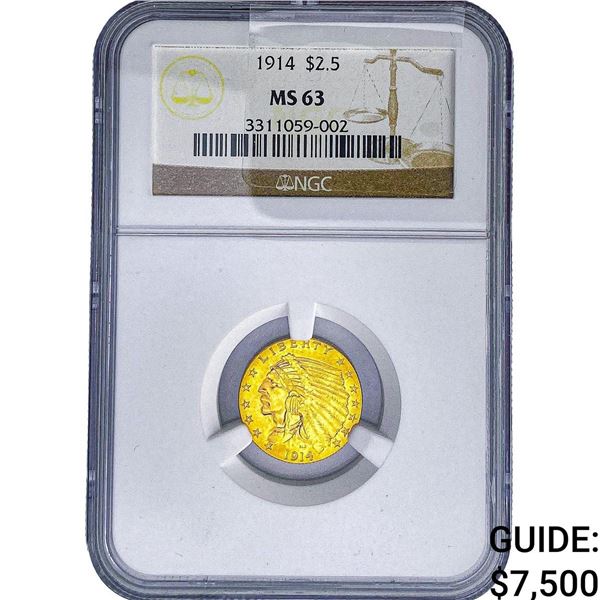 1914 $2.50 Gold Quarter Eagle NGC MS63