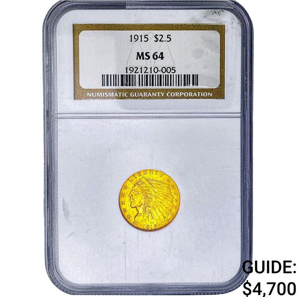 1915 $2.50 Gold Quarter Eagle NGC MS64