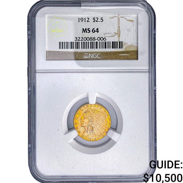 1912 $2.50 Gold Quarter Eagle NGC MS64