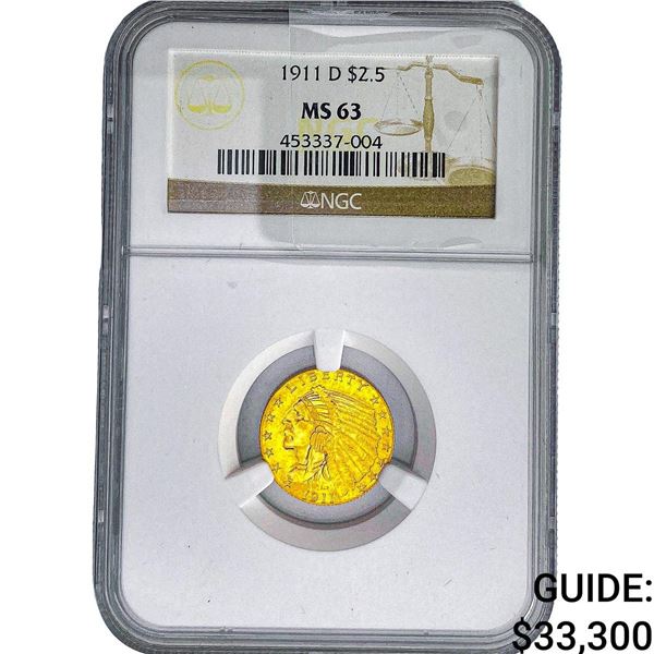 1911-D $2.50 Gold Quarter Eagle NGC MS63