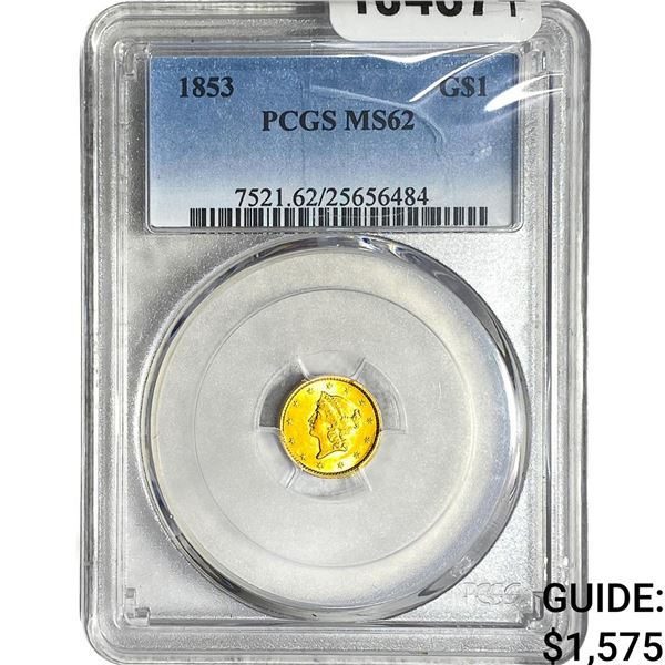 1853 Rare Gold Dollar PCGS MS62