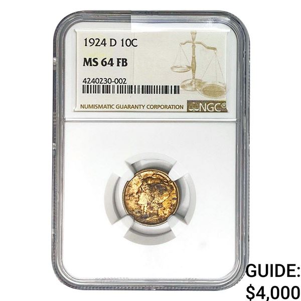 1924-D Mercury Silver Dime NGC MS64 FB
