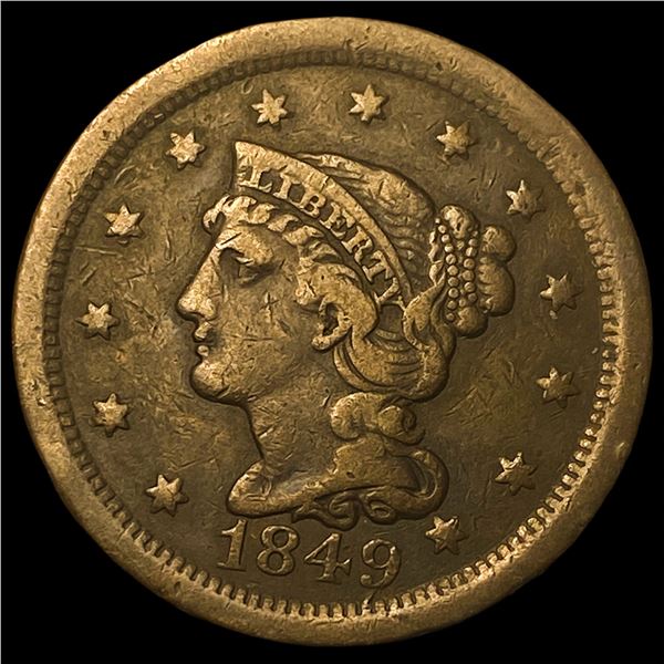1849 Braided Hair Large Cent LIGHTLY  CIRCULATED