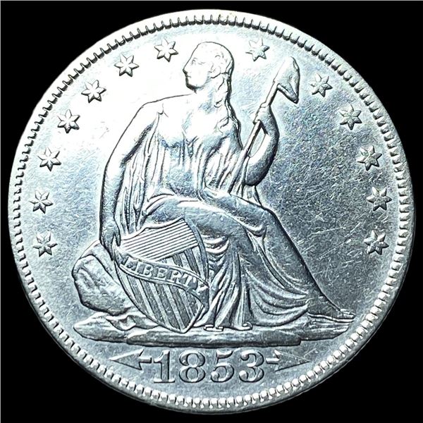 1853 Arrows/Rays Seated Liberty Half Dollar  NEARLY UNCIRCULATED
