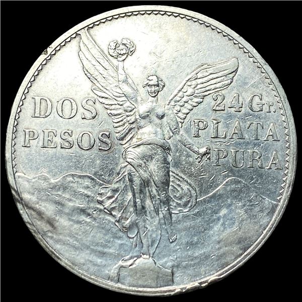 1921 Silver 2 Pesos Mexico CLOSELY UNCIRCULATED