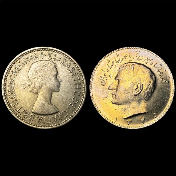 1953 UK One Shilling & 1945 Iran 10 Rials  HIGH GRADE