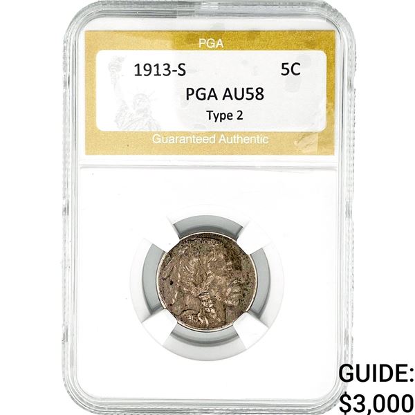 1913-S Barber Nickel PGA AU58 Type 2