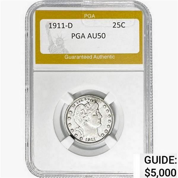 1911-D Barber Quarter PGA AU50