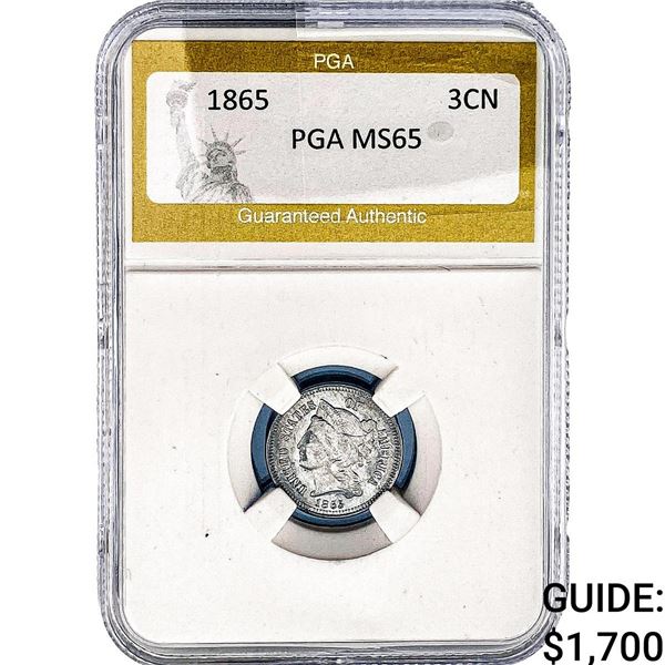 1865 Nickel Three Cent PGA MS65