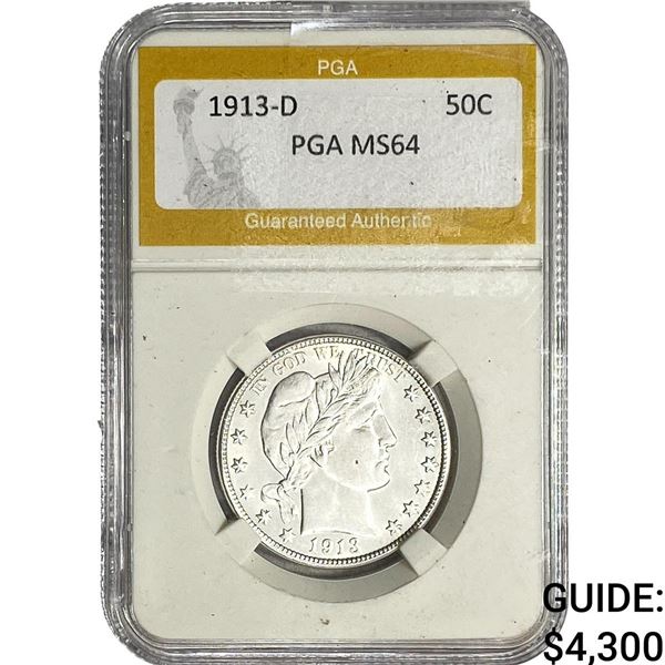 1913-D Barber Half Dollar PGA MS64