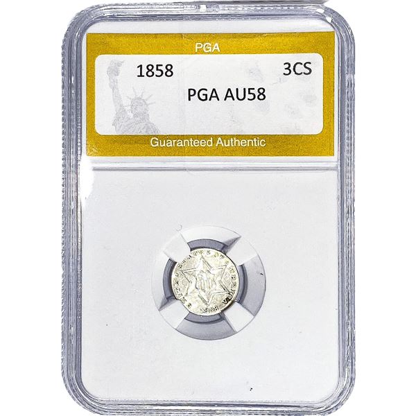1858 Silver Three Cent PGA AU58