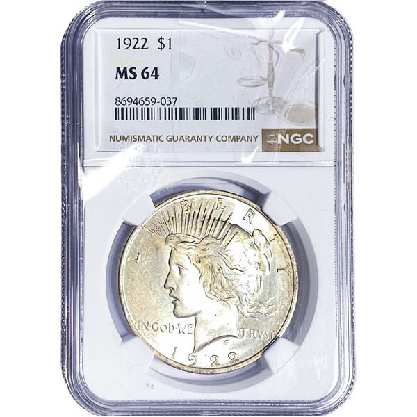 1922 Silver Peace Dollar NGC MS64