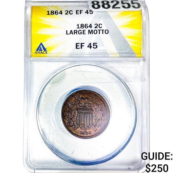 1864 2C Shield Large Motto ANACS EF45