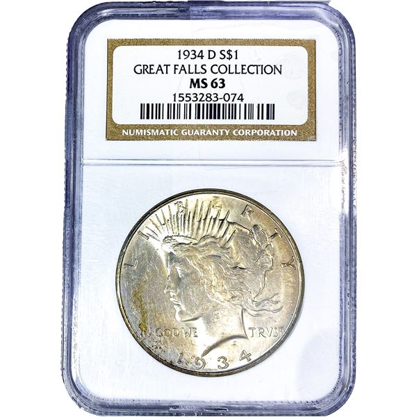 1934-D Silver Peace Dollar NGC MS63