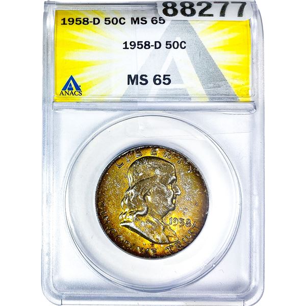 1958-D Franklin Half Dollar ANACS MS65