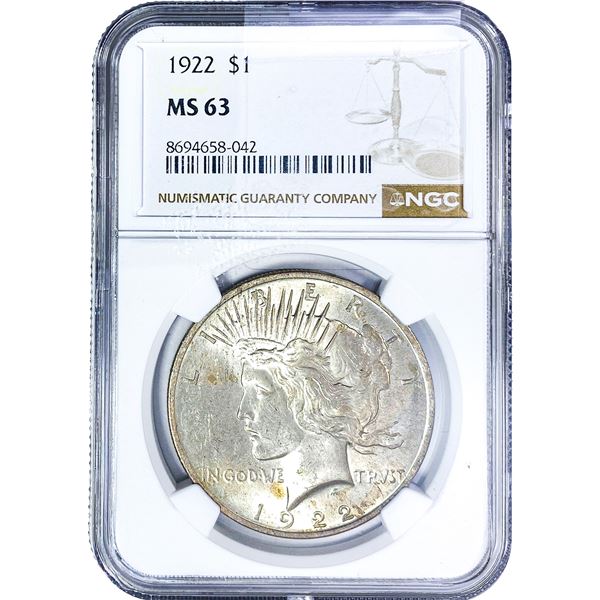 1922 Silver Peace Dollar NGC MS63