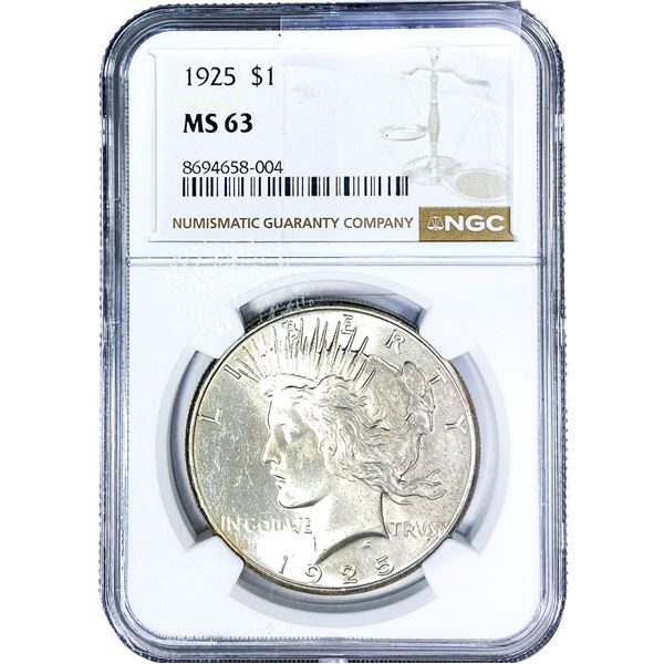 1925 Silver Peace Dollar NGC MS63