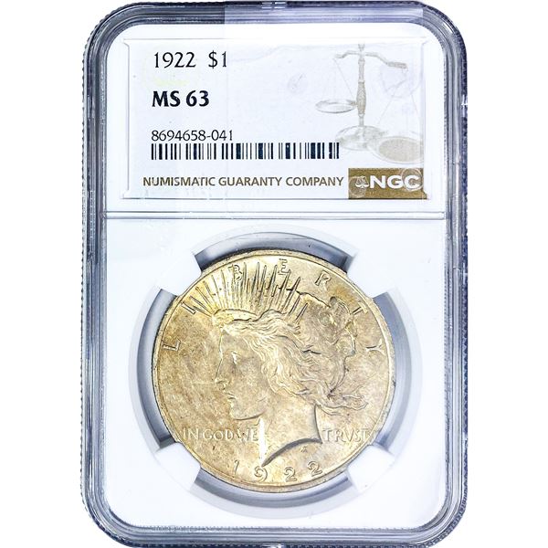 1922 Silver Peace Dollar NGC MS63