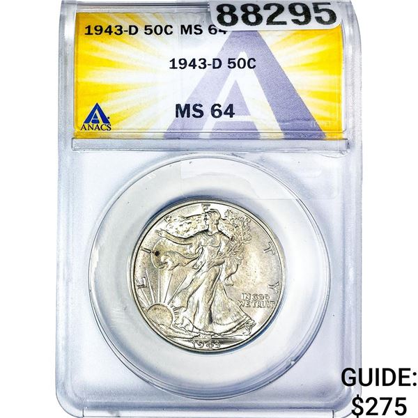 1943-D Walking Liberty Half Dollar ANACS MS64