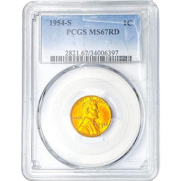 1954-S Wheat Cent PCGS MS67 RD