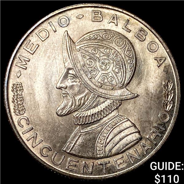 1953 Panama Silver Half Balboa UNCIRCULATED