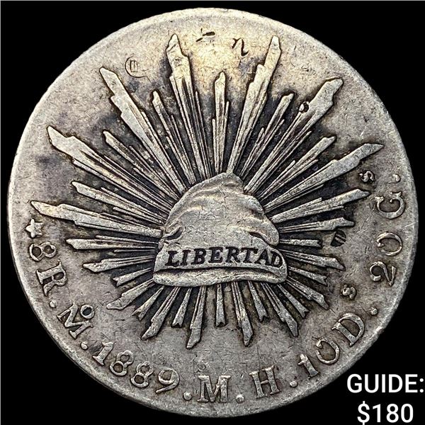1889 Mexico Silver 8 Reales Chopmarks NEARLY UNCIRCULATED
