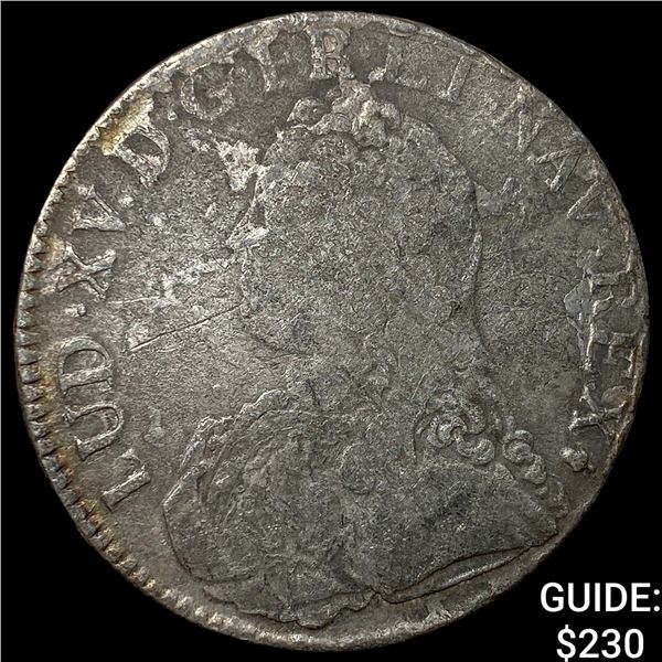 1727 Colonial France Silver 1 Ecu CLOSELY UNCIRCULATED