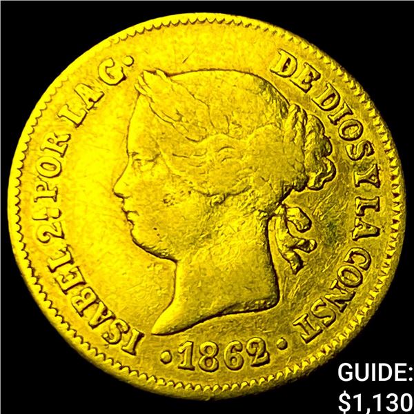 1862 Philippines Gold 1 Peso .0476oz AGW