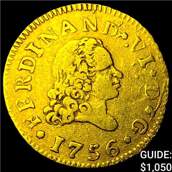 1756 Colonial Spain Gold 1/2 Escudo