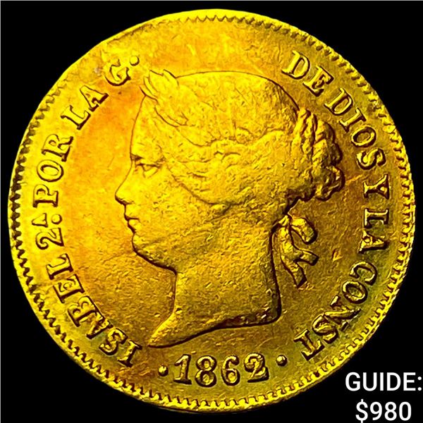 1862 Philippines Gold 1 Peso .0476oz AGW