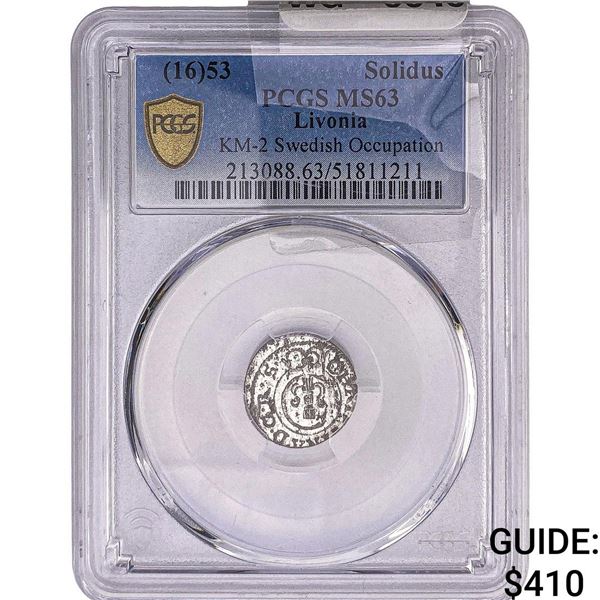 1653 Livonia Silver Solidus PCGS MS63