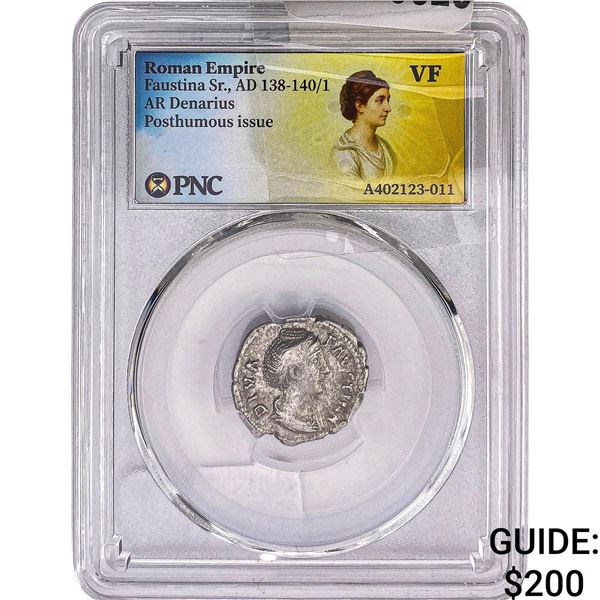 Roman Empire Faustina Sr. 138-141 AD Silver Denarius PNC VF