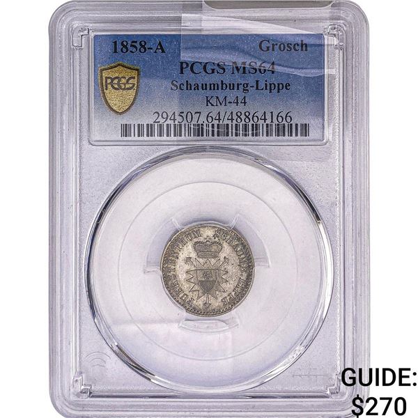 1858-A Schaumburg-Lippe Silver 1 Groschen PCGS MS64