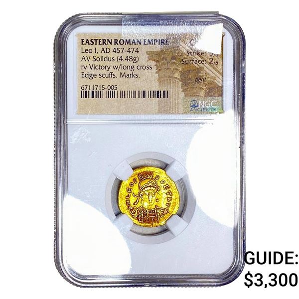 Eastern Roman Leo I AD 457-474 Gold Solidus 4.48G NGC ChVF