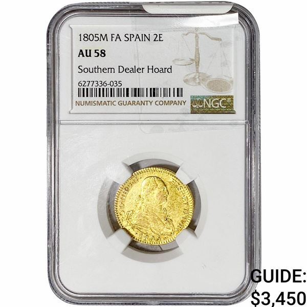 Colonial Spain Charles IV .190oz Gold 2 Escudos NGC AU58