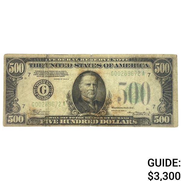 1934 $500 Federal Reserve Note Bank of Chicago