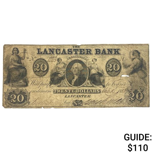 1833 $20 Lancaster Bank of Pennsylvania Note
