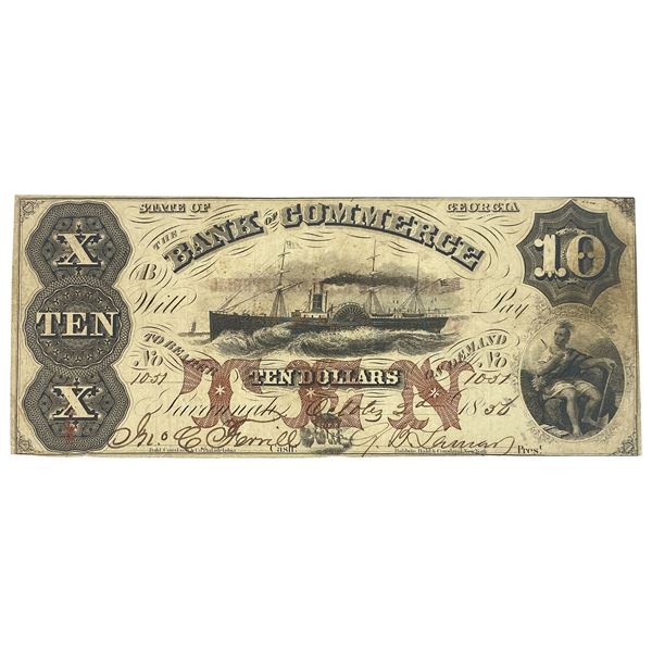 1836 $10 Georgia Bank of Commerce Note AU