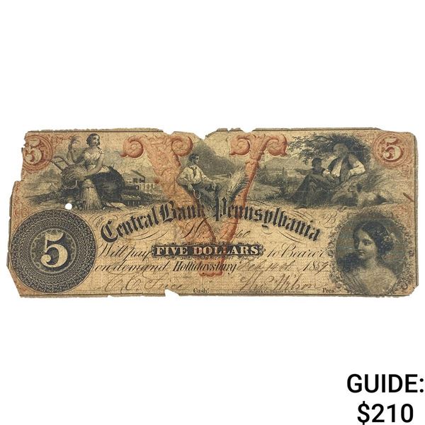 1839 $5 Central Bank of Pennsylvania Note