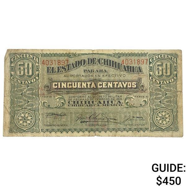 1914 Mexico- Chihuahua Frac. Currency 50 Centavos