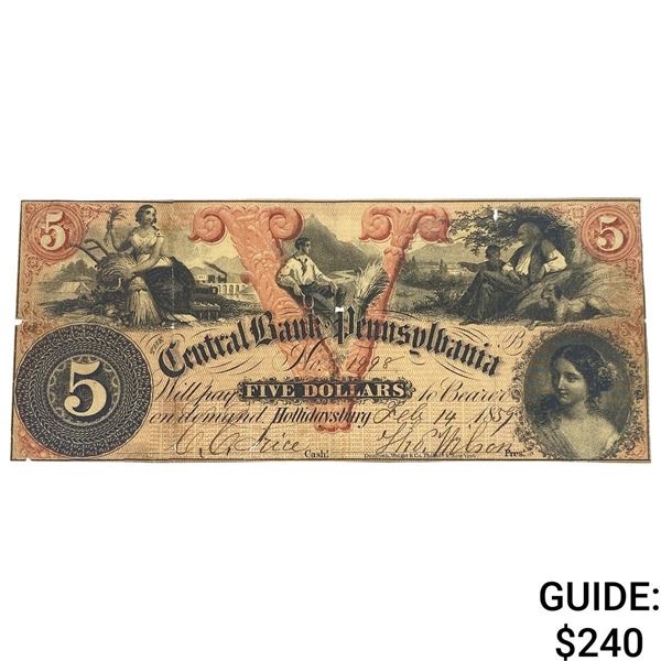 1859 $5 Central Bank of Pennsylvania Note
