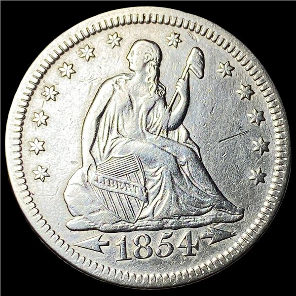 1854 Arrows Seated Liberty Silver Quarter  CHOICE AU