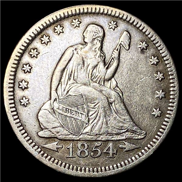 1854 Arrows Seated Liberty Silver Quarter  CLOSELY UNCIRCULATED