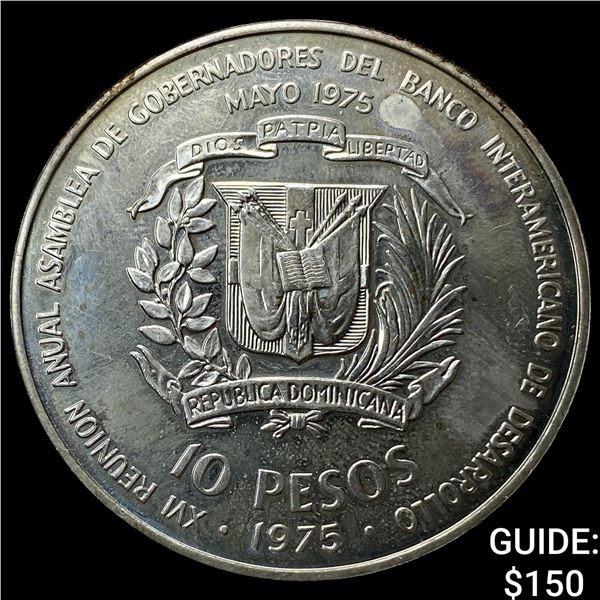 1975 Dominicon Republic Silver 10 Pesos