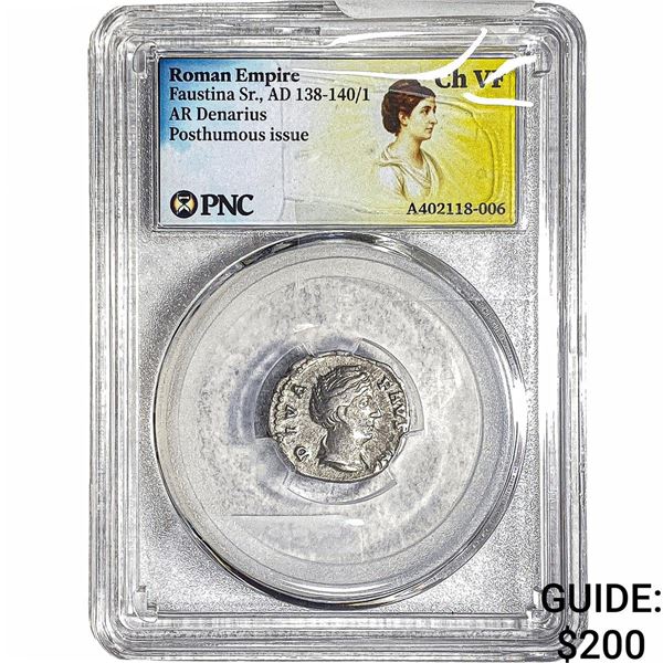 Roman Faustina Sr. 138-141 AD Silver Denarius PNC Ch VF
